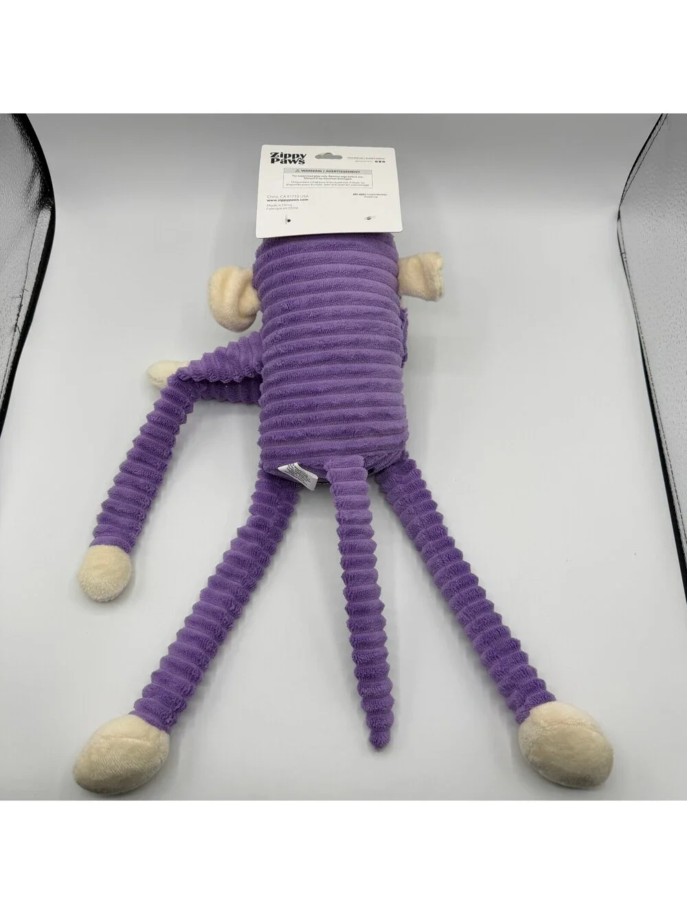 ZippyPaws Spencer the Crinkle Monkey Large Dog Plush Toy Purple Corduroy Squeaky